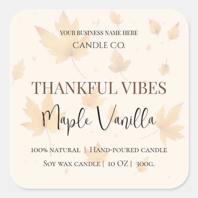 Pegatina Cuadrada Maple Vanilla | Elegant Fall Soy Candle Label (Anverso)