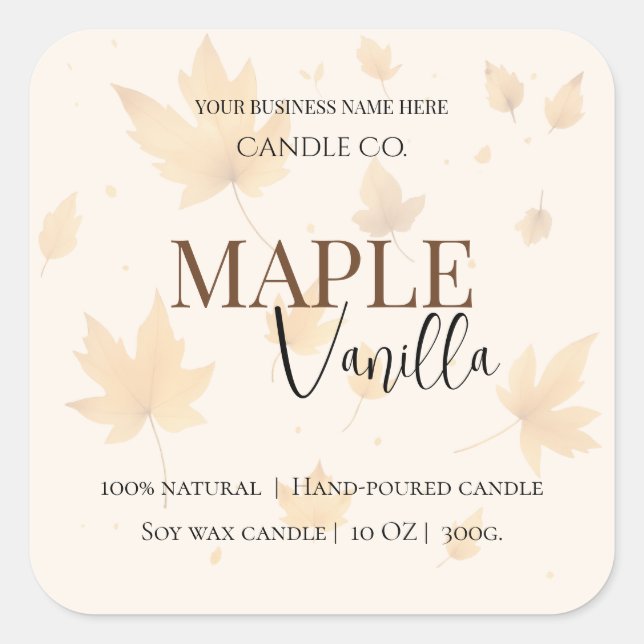Pegatina Cuadrada Maple Vanilla | Elegant Fall Soy Candle Label (Anverso)