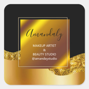 Pegatina Cuadrada maquillaje Belleza Purpurina Gracias Negro Oro