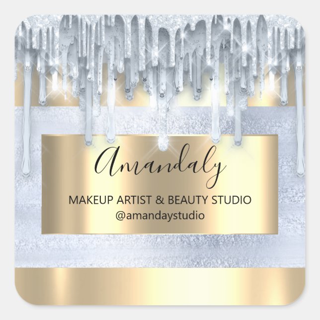 Pegatina Cuadrada maquillaje Belleza Purpurina Marco dorado Boutique (Anverso)