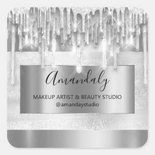Pegatina Cuadrada maquillaje Belleza Purpurina Marco Plateado Boutiq