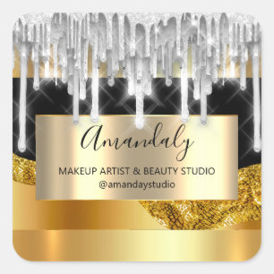 Pegatina Cuadrada maquillaje Belleza Purpurina Marco Plateado Gracia