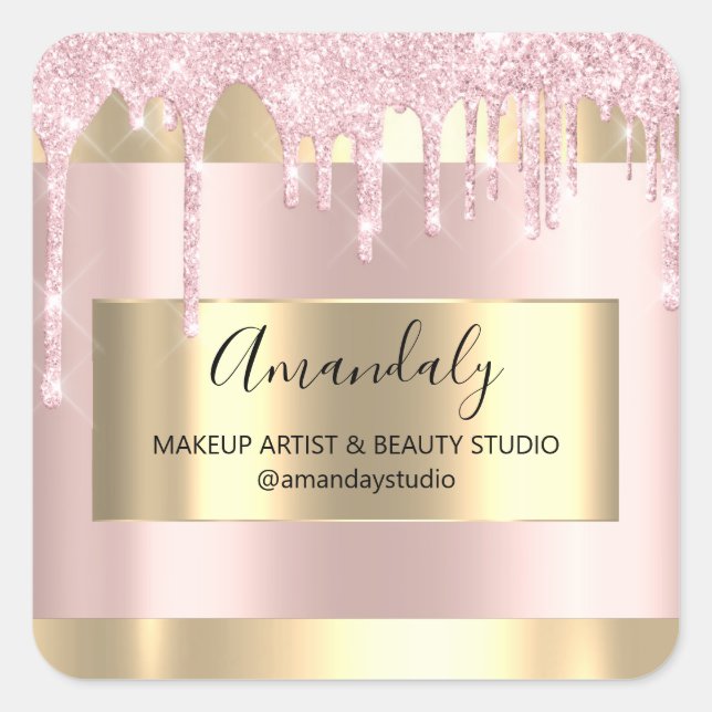 Pegatina Cuadrada maquillaje Belleza Purpurina Oro Enmarcado Boutiqu (Anverso)