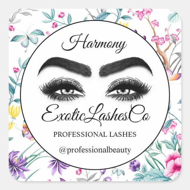 Pegatina Cuadrada Maquillaje Eyelash Envasado Limpiador Floral Blanc (Anverso)