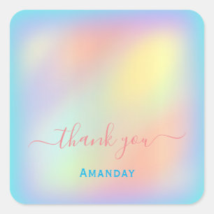 Pegatina Cuadrada Maquillaje Holográfico Ombre Gracias Nombre
