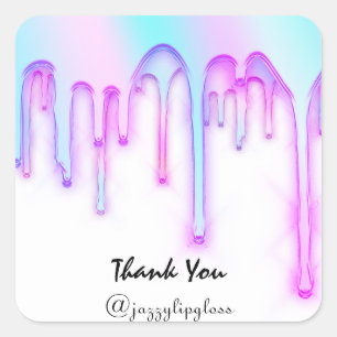 Pegatina Cuadrada Maquillaje Lipgloss Pink Unicornio Holograma Blanc