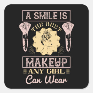 Pegatina Cuadrada Maquillaje - Una Sonrisa Es El Mejor Maquillaje