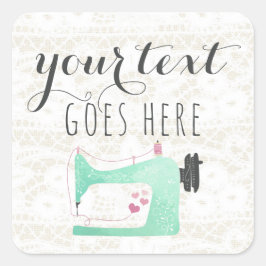 Pegatina Cuadrada Máquina de coser en Shabby Chic Lace & Burlap
