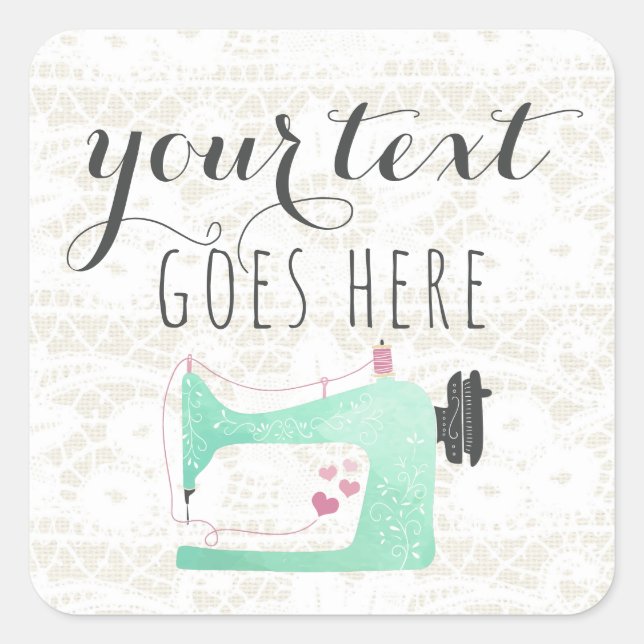 Pegatina Cuadrada Máquina de coser en Shabby Chic Lace & Burlap (Anverso)