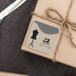 Pegatina Cuadrada Máquina de coser moderna Seamstress o sastre