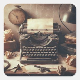 Pegatina Cuadrada Máquina de escribir antigua de cosecha manual Brow