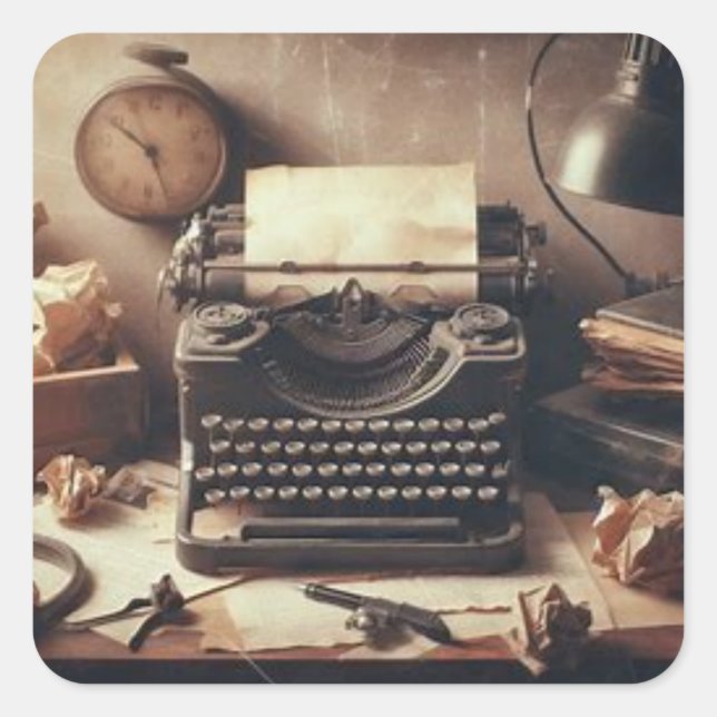 Pegatina Cuadrada Máquina de escribir antigua de cosecha manual Brow (Anverso)