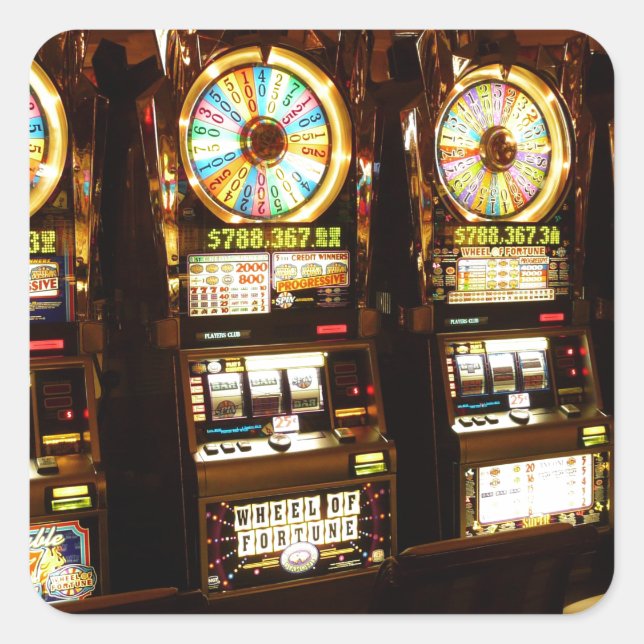 Pegatina Cuadrada Máquina de juegos de azar Un Bandido Armado Dinero (Anverso)