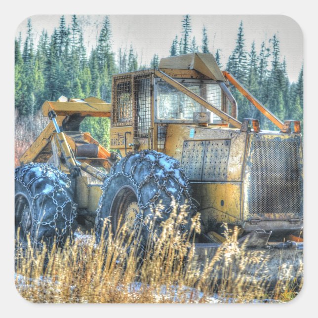 Pegatina Cuadrada Maquinaria agrícola, Tractor, Alojamiento, Vehícul (Anverso)