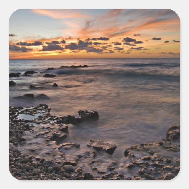 Pegatina Cuadrada Mar Caribe, Islas Caimán. Olas de colapso 2 (Anverso)