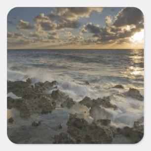 Pegatina Cuadrada Mar Caribe, Islas Caimán. Olas rompientes 2