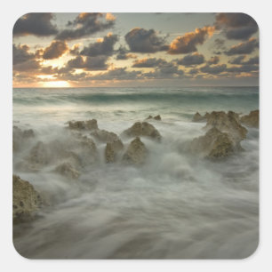 Pegatina Cuadrada Mar Caribe, Islas Caimán. Olas rompientes 3