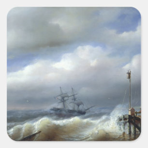 Pegatina Cuadrada Mar duro en clima tormentoso, 1846