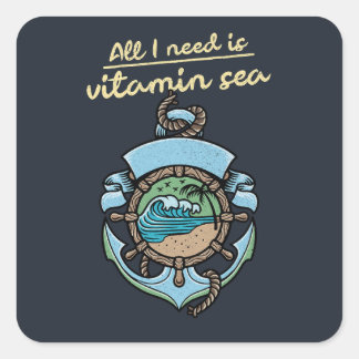 Pegatina Cuadrada Mar Vitaminico Ancla Náutica Ola Cita Playa Océano