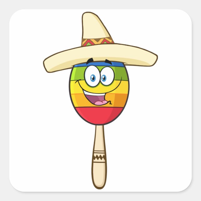 Pegatina Cuadrada Maraca con Sombrero Colorida Fiesta (Anverso)
