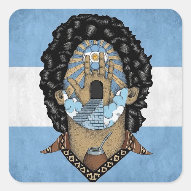 Pegatina Cuadrada Maradona Argentina Fútbol (Anverso)