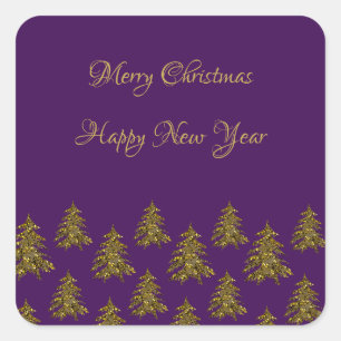 Pegatina Cuadrada Maravilloso árbol de Navidad dorado sobre Navidade