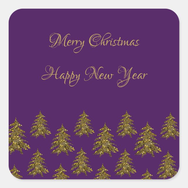 Pegatina Cuadrada Maravilloso árbol de Navidad dorado sobre Navidade (Anverso)