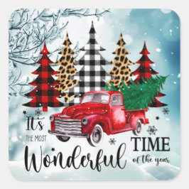 Pegatina Cuadrada Maravilloso momento del año Camión vintage