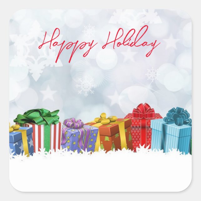 Pegatina Cuadrada Maravilloso, regalos de Navidades (Anverso)