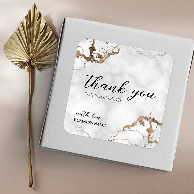 Pegatina Cuadrada Marble Faux Gold Elegant Gracias Por Comprar (Subido por el creador)