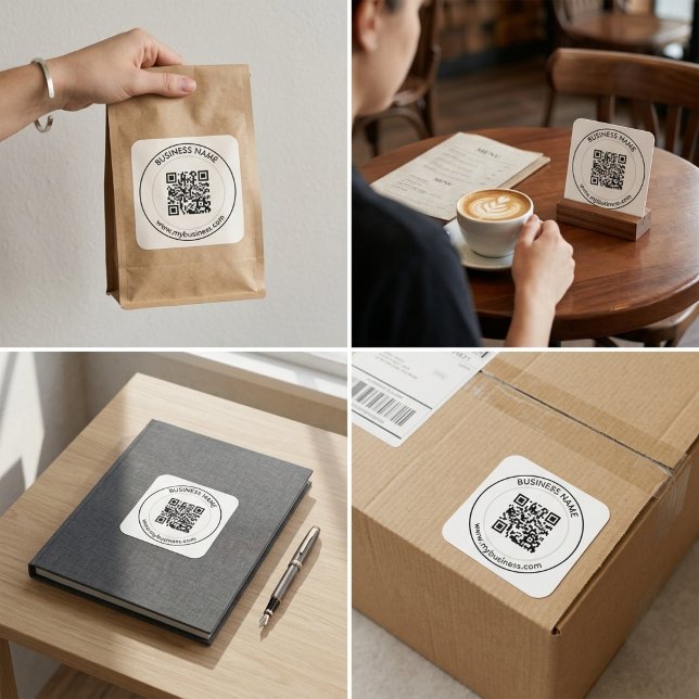 Pegatina Cuadrada Marca Comercial de Código QR Personalizado (Custom QR Code Business Branding Square Sticker)