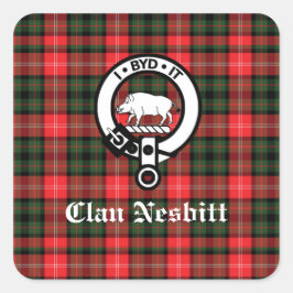 Pegatina Cuadrada Marca de Escudo Nesbitt de clan y Tartán personali