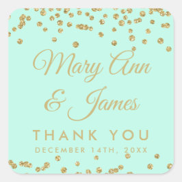 Pegatina Cuadrada Marca de favorita de boda Purpurina de oro Moneda 