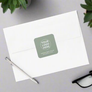 Pegatina Cuadrada Marca Sage Green Logo & Text Corporate Business
