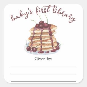 Pegatina Cuadrada Marcador de Baby Shower de Watercolor Pancakes
