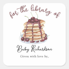 Pegatina Cuadrada Marcador de Baby Shower de Watercolor Pancakes