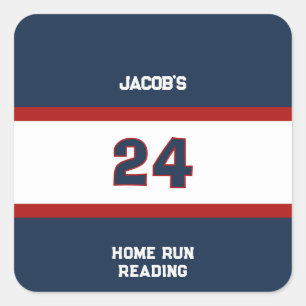 Pegatina Cuadrada Marcador de lectura personalizado de béisbol azul