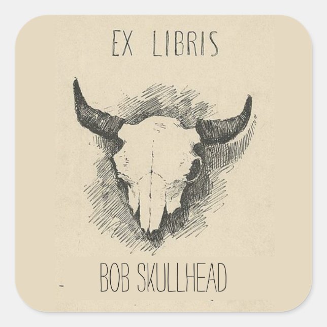 Pegatina Cuadrada Marcador editable Frederic Remington Cow Skull (Anverso)
