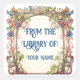 Pegatina Cuadrada Marcador Floral de cuento de hadas para su hijo