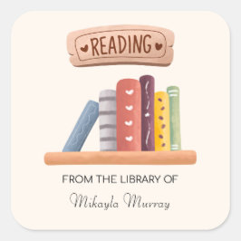 Pegatina Cuadrada Marcador personalizado de estantería de libros