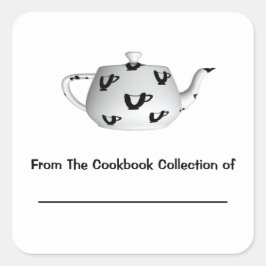 Pegatina Cuadrada Marcador personalizado de tetera en blanco y negro