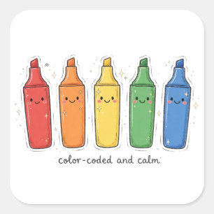 Pegatina Cuadrada Marcador y Sticker de Color Kawaii Tranquilo