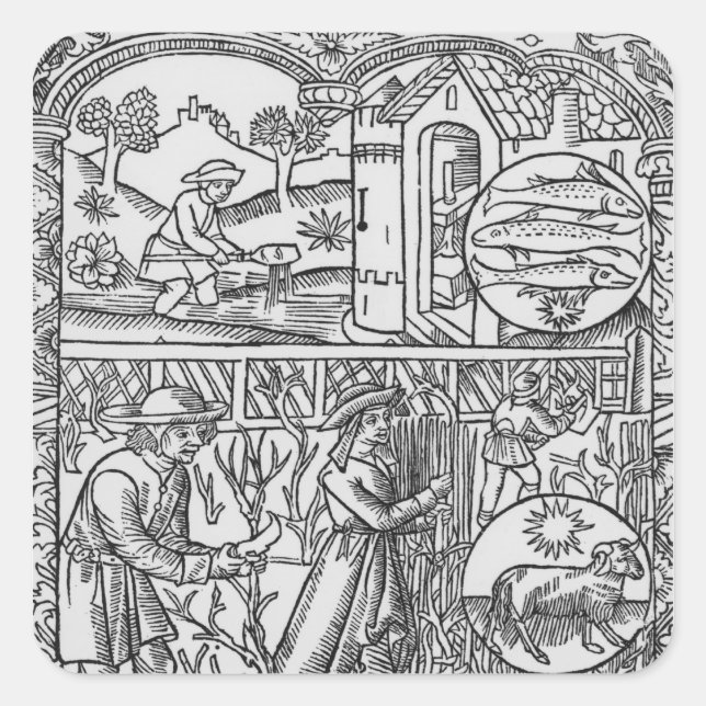 Pegatina Cuadrada Marcha, pesca y poda de árboles, Pisces (Anverso)