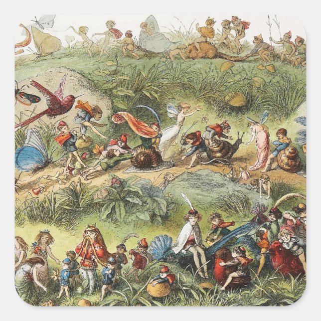 Pegatina Cuadrada Marcha Triunfal del Rey Elf, Fe, Goblins (Anverso)