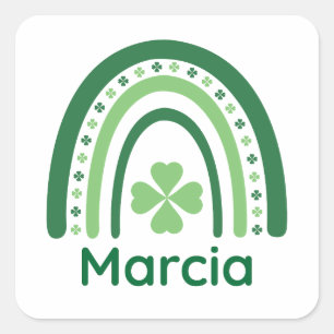 Pegatina Cuadrada Marcia Name Clover Boho Rainbow