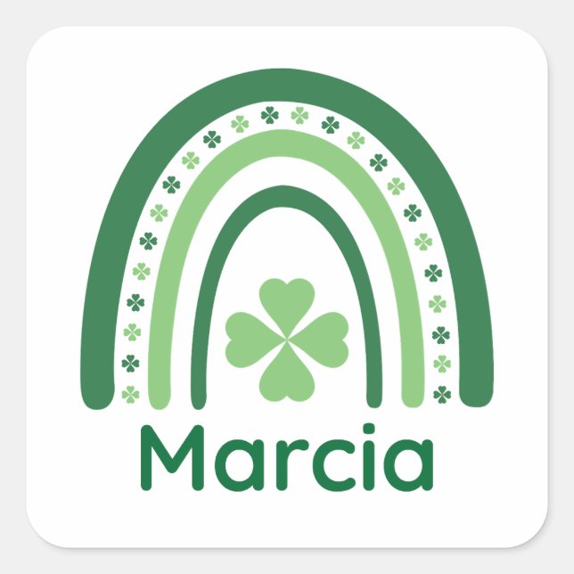 Pegatina Cuadrada Marcia Name Clover Boho Rainbow (Anverso)