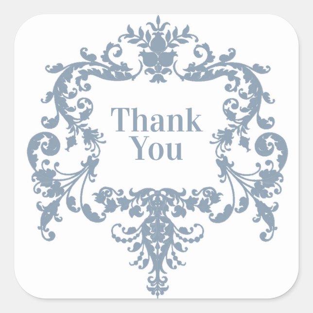 Pegatina Cuadrada Marco barroco azul polvoriento Gracias (Anverso)
