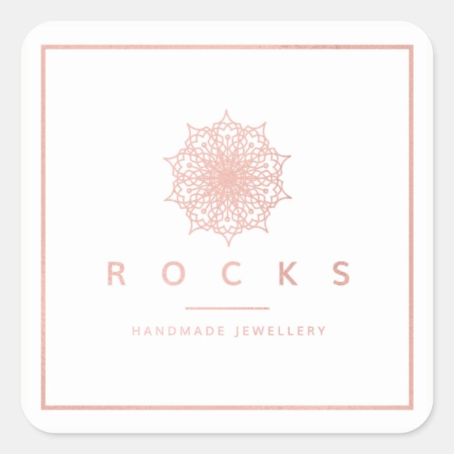 Pegatina Cuadrada Marco blanco metálico rosa rosa rosa Liz Mandala (Anverso)
