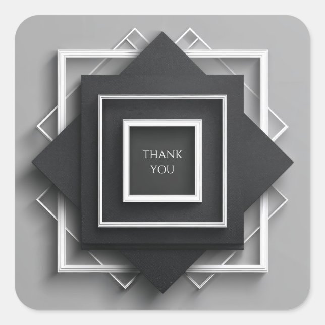 Pegatina Cuadrada Marco blanco y negro mate elegante moderna Boda (Anverso)