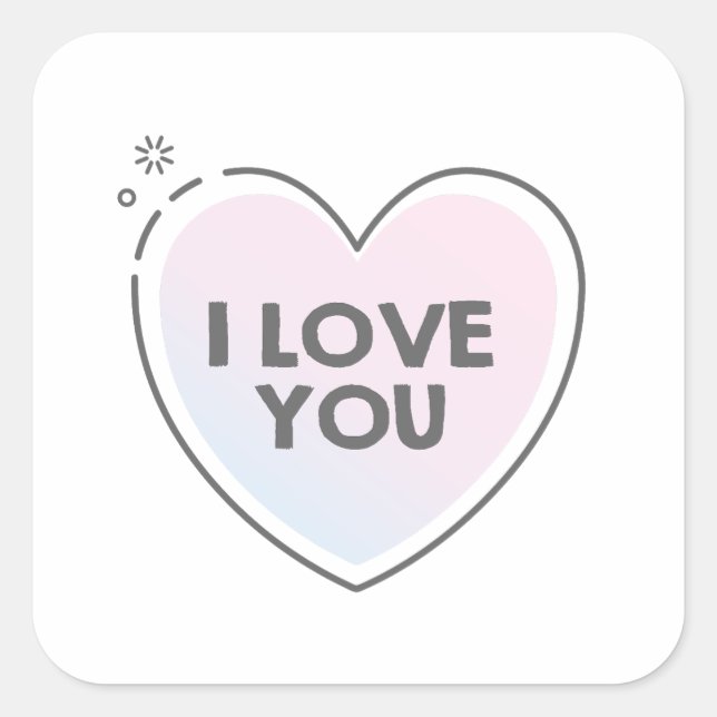 Pegatina Cuadrada Marco cardíaco y me encanta el texto (Anverso)